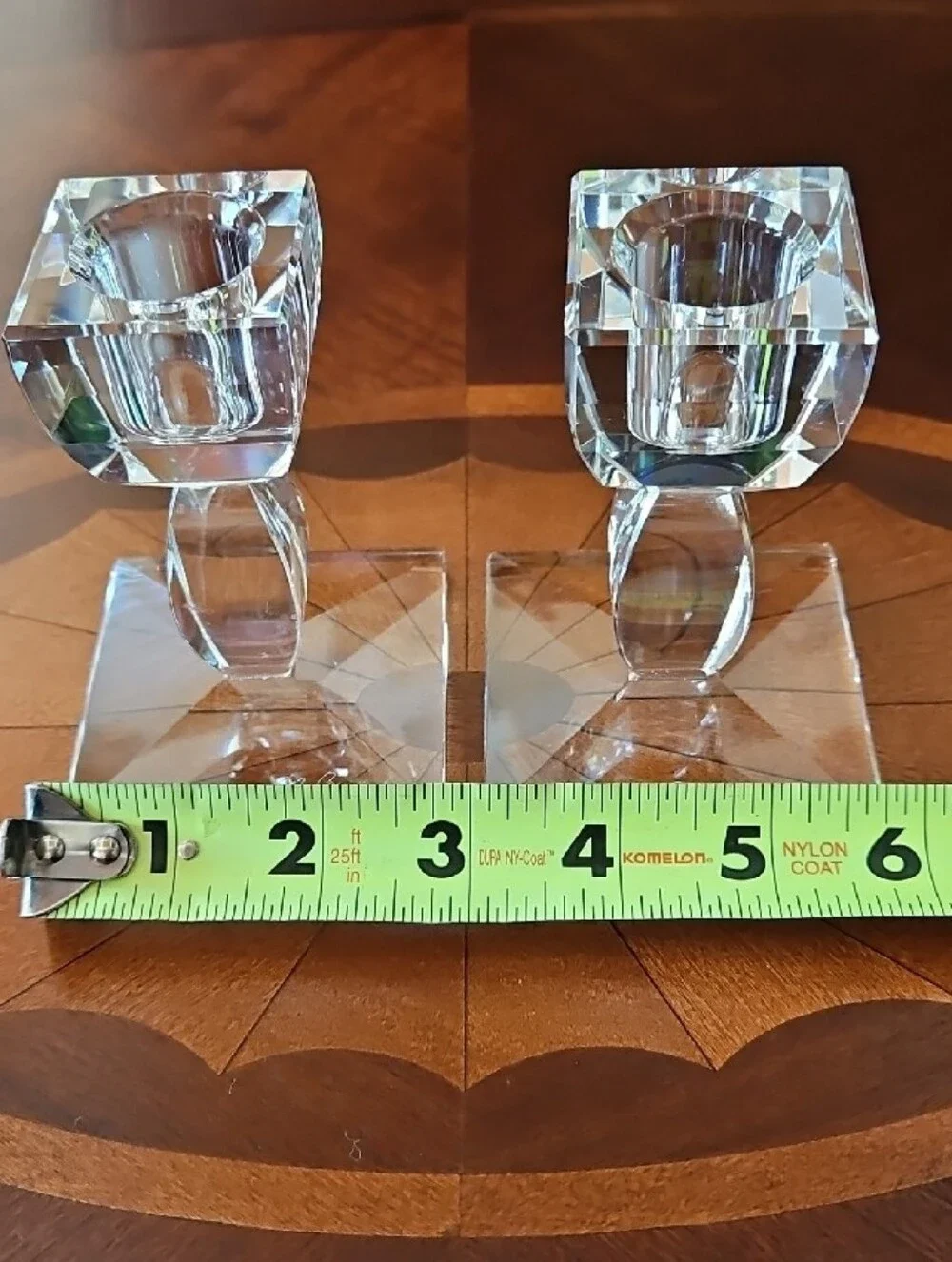 Oleg Cassini Signed Crystal Candlestick Holders Taper Candle Modern Set of 2